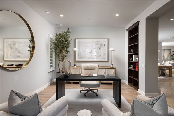 Home Office, Interior, Recessed Lighting, Wood Texture Flooring