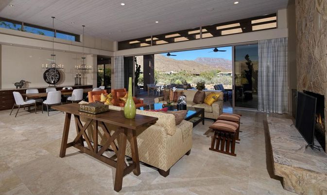 Dining room, Fireplace, Interior, Living room, Pendant Lights, Recessed Lighting