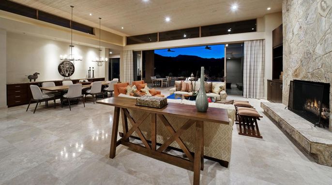 Dining room, Fireplace, Interior, Living room, Pendant Lights, Recessed Lighting