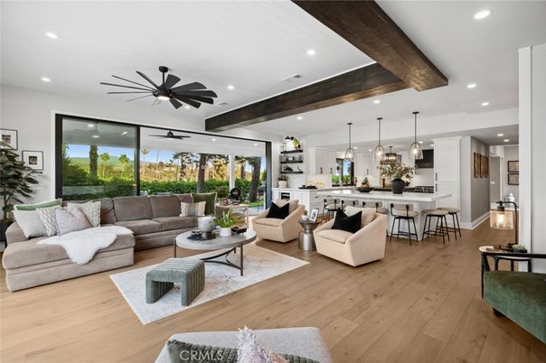 Interior, Kitchen, Living room, Pendant Lights, Recessed Lighting, Wooden Beams, Wood Texture Flooring