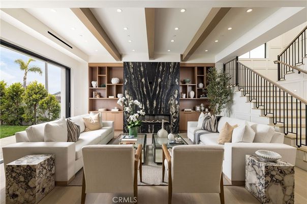 Fireplace, Interior, Living room, Recessed Lighting, Wooden Beams, Wood Texture Flooring