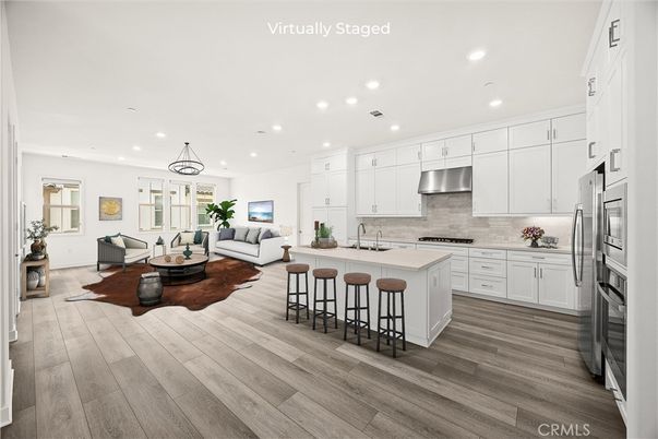 Interior, Kitchen, Living room, Recessed Lighting, Stainless Steel Appliances, Wood Texture Flooring