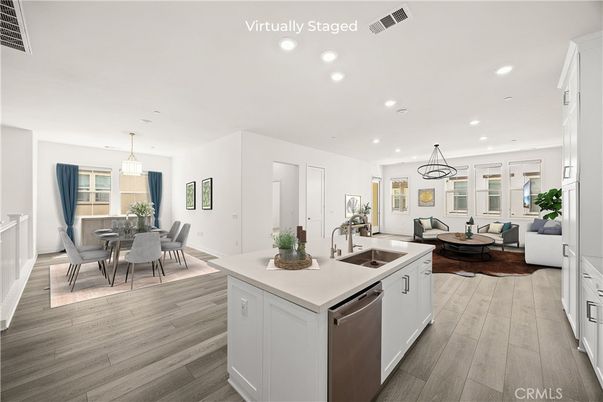 Dining room, Interior, Kitchen, Living room, Pendant Lights, Recessed Lighting, Wood Texture Flooring