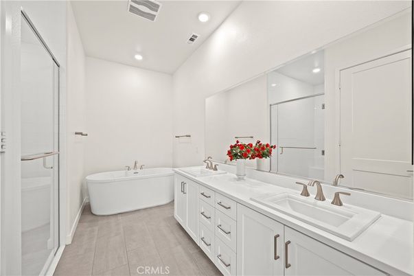 Bathroom, Dual Sink Vanities, Free Standing Baths, Interior, Recessed Lighting