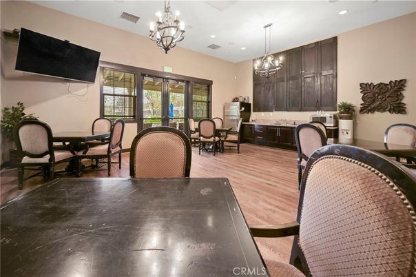 Chandelier, Dining room, Interior, Recessed Lighting, Wood Texture Flooring
