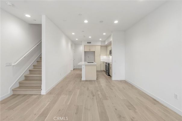 Dining room, Interior, Kitchen, Living room, Recessed Lighting, Wood Texture Flooring