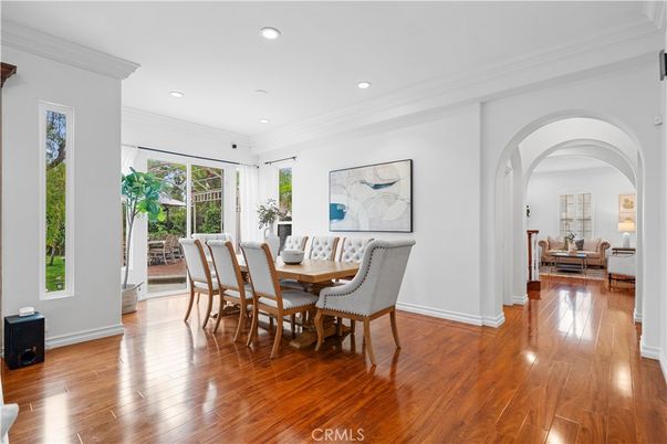 Dining room, Interior, Recessed Lighting, Wood Texture Flooring