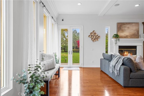 Fireplace, Interior, Recessed Lighting, Wood Texture Flooring