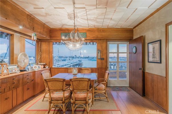 Chandelier, Dining room, Interior, Water, Wood Texture Flooring
