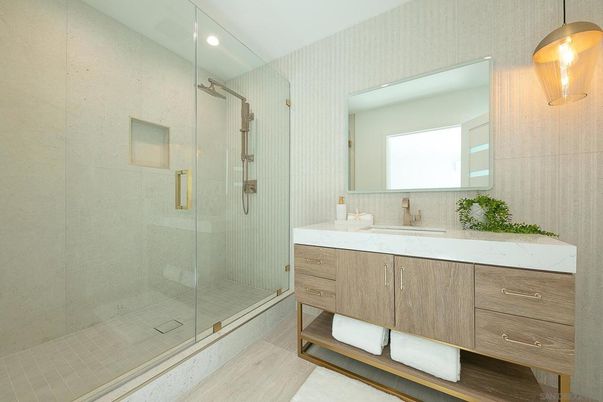 Bathroom, Glass Shower, Interior, Recessed Lighting