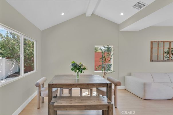 Dining room, Interior, Recessed Lighting, Wood Texture Flooring