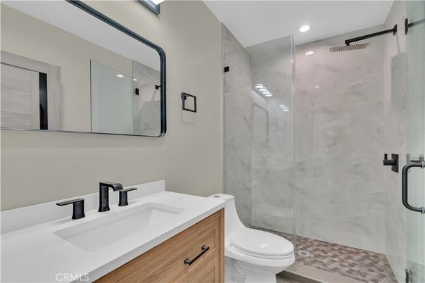 Bathroom, Glass Shower, Interior, Marble Walls, Recessed Lighting