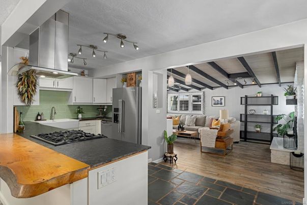 Interior, Kitchen, Living room, Stainless Steel Appliances, Wood Texture Flooring