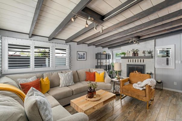 Fireplace, Interior, Living room, Wooden Beams, Wood Texture Flooring
