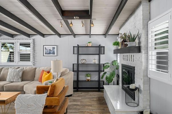 Fireplace, Interior, Living room, Wooden Beams, Wood Texture Flooring