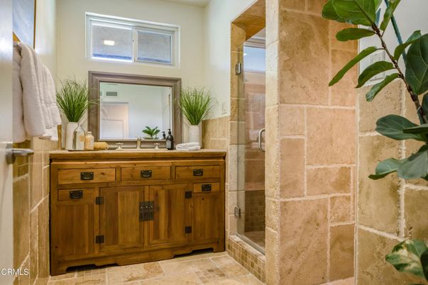Bathroom, Glass Shower, Interior, Stone Walls