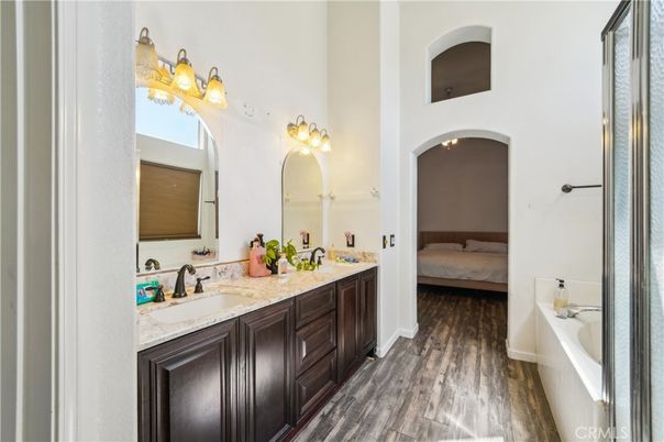 Bathroom, Dual Sink Vanities, Interior, Wood Texture Flooring