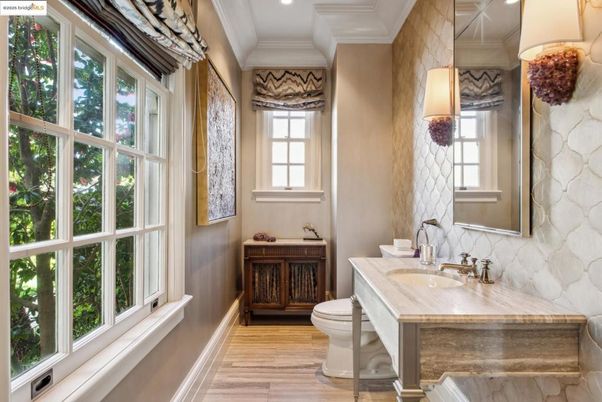 Bathroom, Interior, Recessed Lighting, Wood Texture Flooring