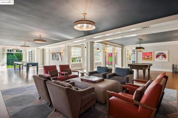 Billiard Table, Game Room, Interior, Living room, Pendant Lights, Wood Texture Flooring