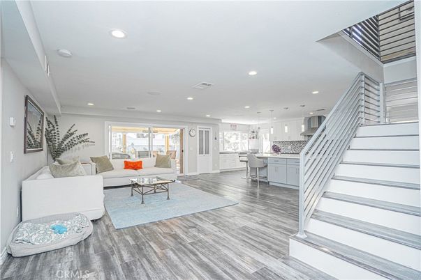 Interior, Kitchen, Living room, Pendant Lights, Recessed Lighting, Wood Texture Flooring