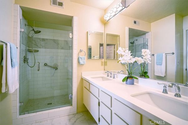 Bathroom, Dual Sink Vanities, Glass Shower, Interior, Marble