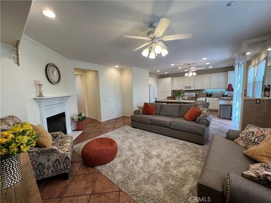 Fireplace, Interior, Kitchen, Living room, Recessed Lighting