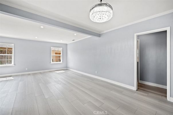 Chandelier, Elevator, Empty room, Interior, Recessed Lighting, Wood Texture Flooring