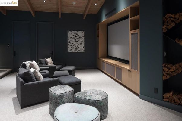 Interior, Projection Screen, Recessed Lighting, Theatre Room, Wooden Beams, Wooden Ceilings