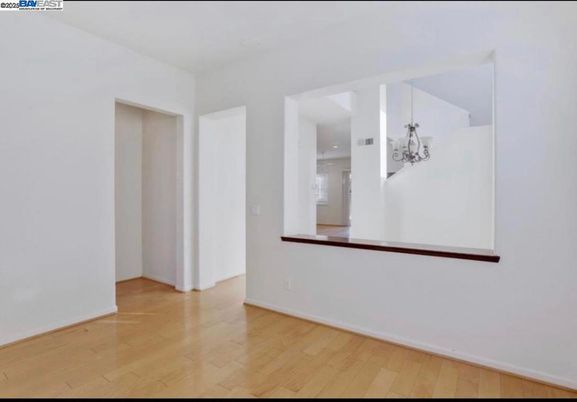 Chandelier, Empty room, Interior, Recessed Lighting, Wood Texture Flooring