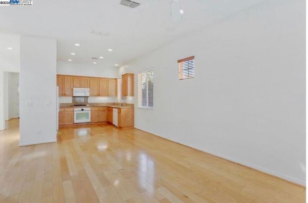 Empty room, Interior, Kitchen, Recessed Lighting, Wood Texture Flooring