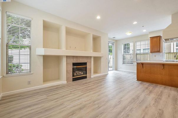Fireplace, Interior, Recessed Lighting, Wood Texture Flooring