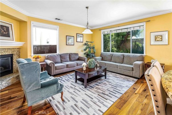 Fireplace, Interior, Living room, Pendant Lights, Wood Texture Flooring