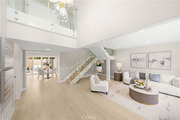 Dining room, Interior, Living room, Recessed Lighting, Wood Texture Flooring