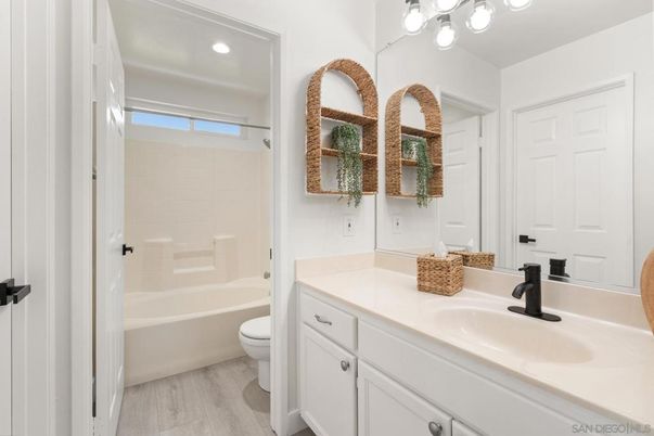 Bathroom, Interior, Recessed Lighting, Wood Texture Flooring