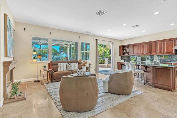 Dining room, Fireplace, Interior, Kitchen, Living room, Recessed Lighting