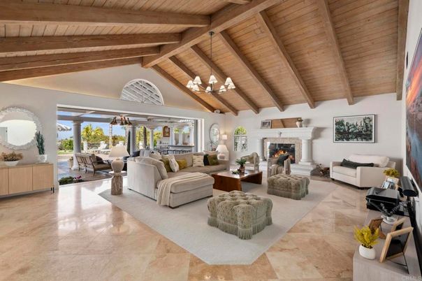 Chandelier, Fireplace, Interior, Living room, Pendant Lights, Wooden Beams, Wooden Ceilings