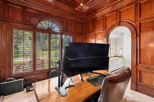 Home Office, Interior, Recessed Lighting, Wooden Ceilings, Wooden Walls