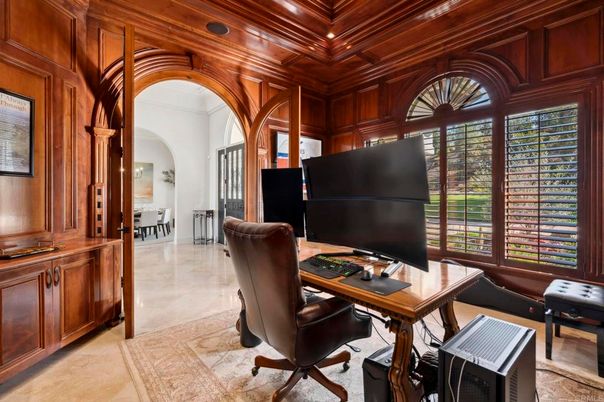 Home Office, Interior, Recessed Lighting, Wooden Beams, Wooden Ceilings, Wooden Walls