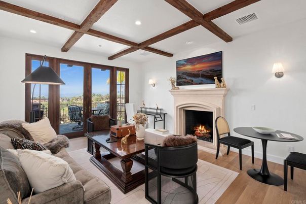 Fireplace, Interior, Living room, Recessed Lighting, Wooden Beams, Wood Texture Flooring