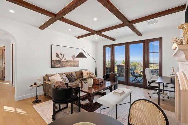 Home Office, Interior, Living room, Recessed Lighting, Wooden Beams, Wood Texture Flooring