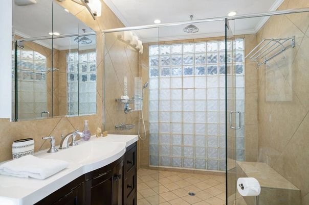Bathroom, Glass Shower, Interior, Recessed Lighting