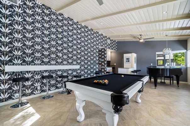 Billiard Table, Game Room, Interior, Pendant Lights, Piano, Recessed Lighting