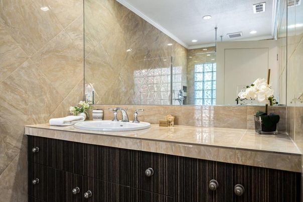 Bathroom, Glass Shower, Interior, Recessed Lighting