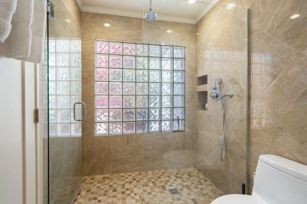Bathroom, Glass Shower, Interior, Recessed Lighting