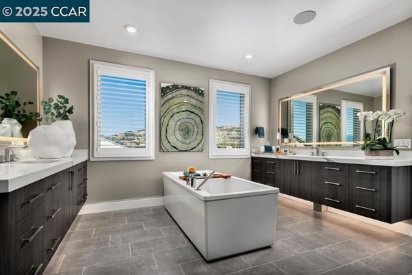 Bathroom, Dual Sink Vanities, Free Standing Baths, Interior, Recessed Lighting