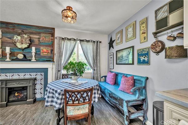 Dining room, Fireplace, Interior, Wood Texture Flooring