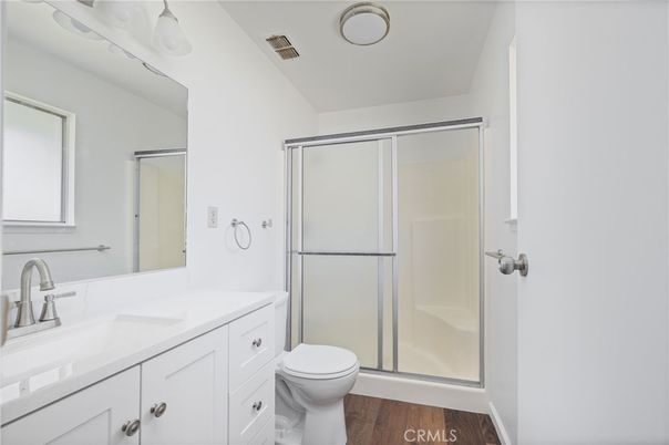 Bathroom, Glass Shower, Interior, Wood Texture Flooring