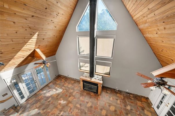 Empty room, Fireplace, Interior, Wooden Ceilings, Wooden Walls