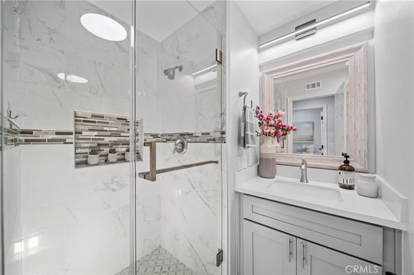 Bathroom, Glass Shower, Interior, Marble Walls
