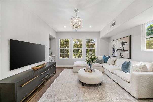 Chandelier, Interior, Living room, Recessed Lighting, Wood Texture Flooring